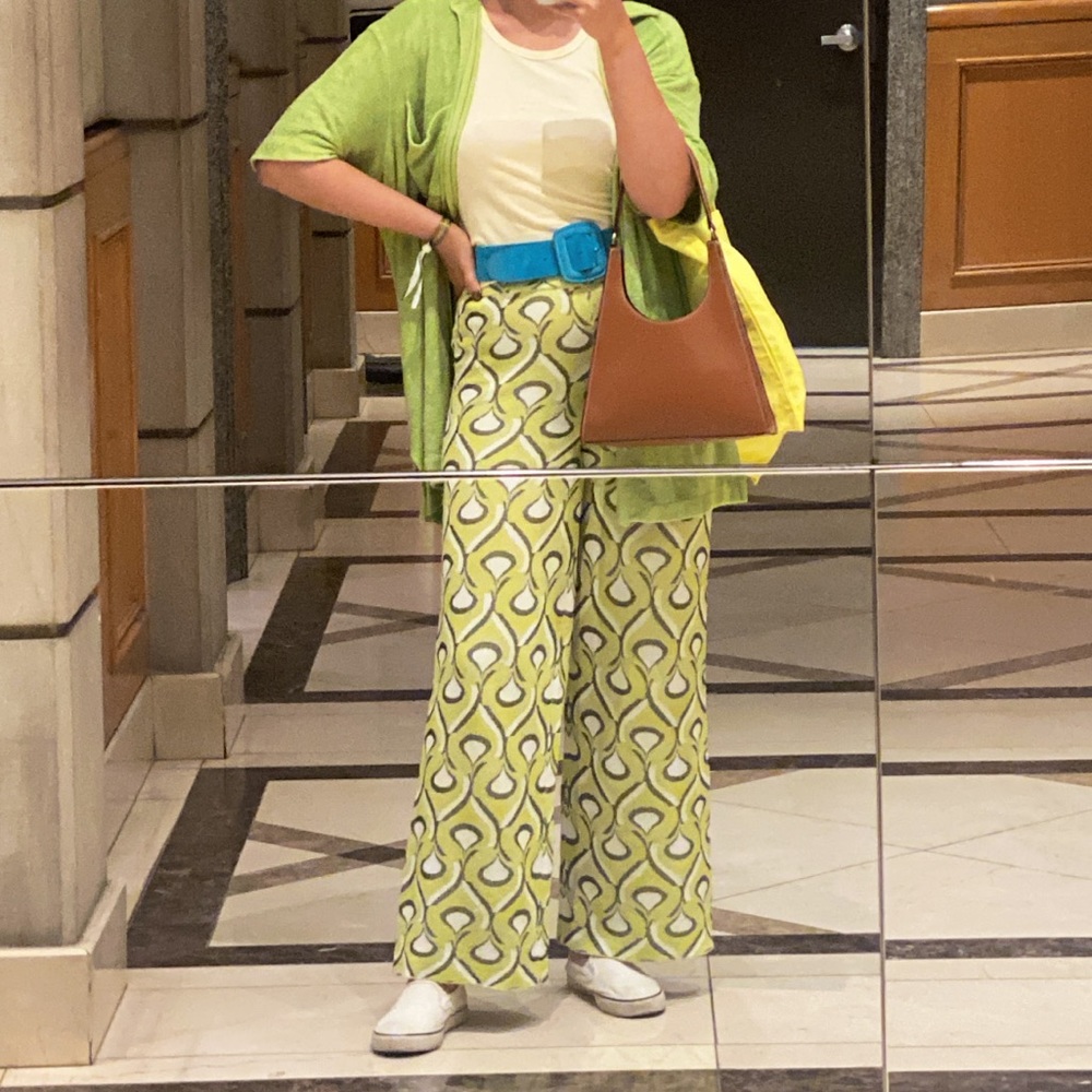 Zara - Green geometric psychedelic wide leg pants